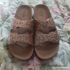 TOP Moda Rose Gold Glitter Double-Buckle Slide Sandals